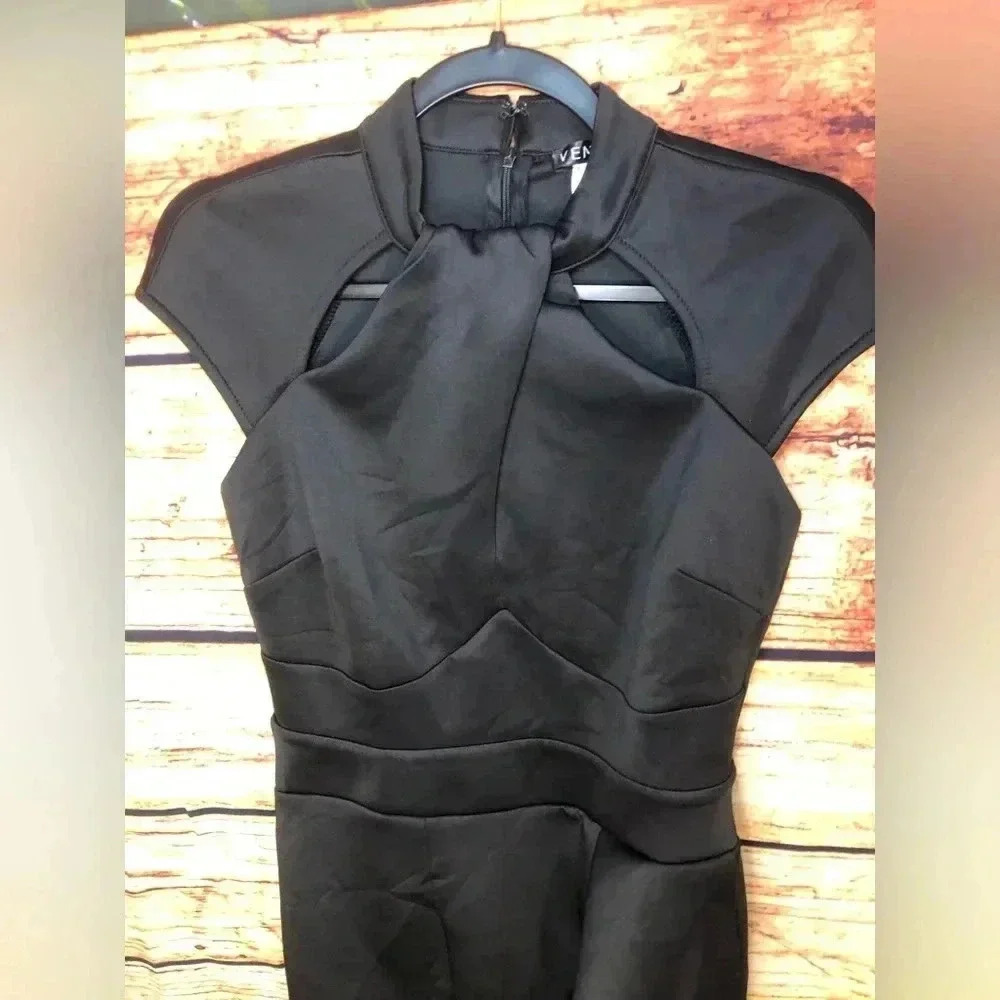 Black Ruffle Cocktail Dress with wrap neck - Picture 10 of 16